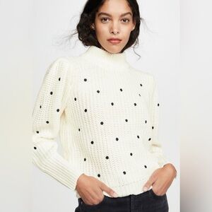 NEW English Factory Ivory Black Embroidered Polka Dot Sweater